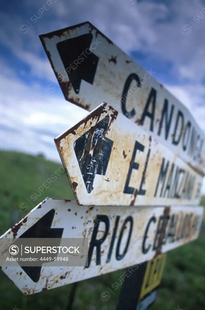 Close up of sign post, Argentina, South America, America
