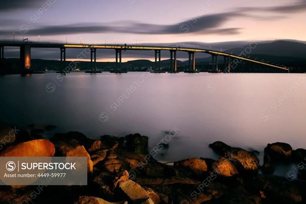 Derwent River and Tasman Bridge night, Mt Wellington, Hobart, Tasmania, Australia