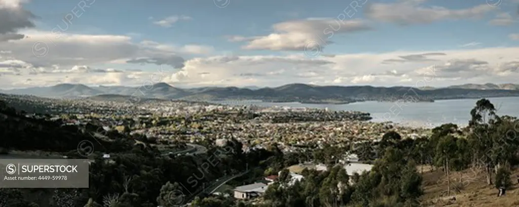 Panoramic view on Hobart and Derwent River, Tasmania, Australia