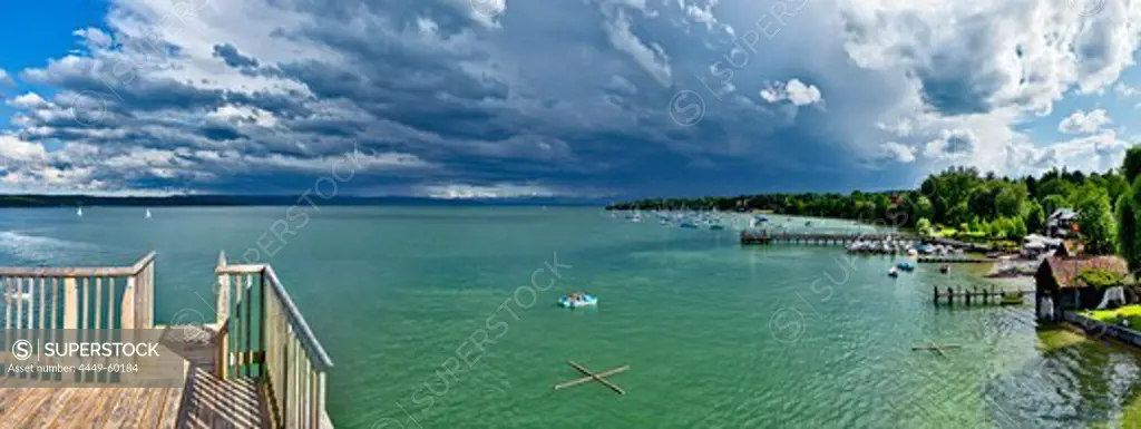 Thunder clouds over lake Ammersee, Utting, Upper Bavaria, Germany