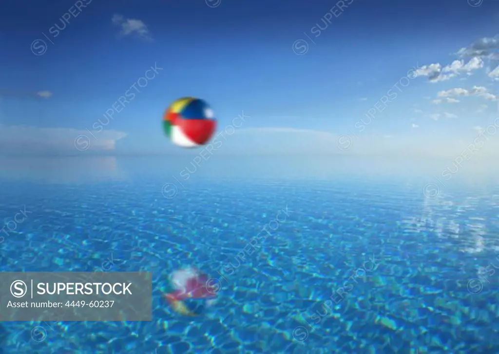 Beachball flying over an infinity pool, Bohol island, Visayas, Philippines