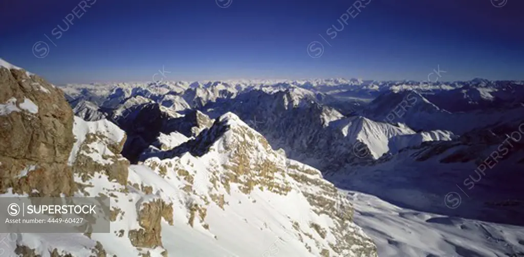 Bavarian alps, view from the Zugspitze, Upper Bavaria, Germany
