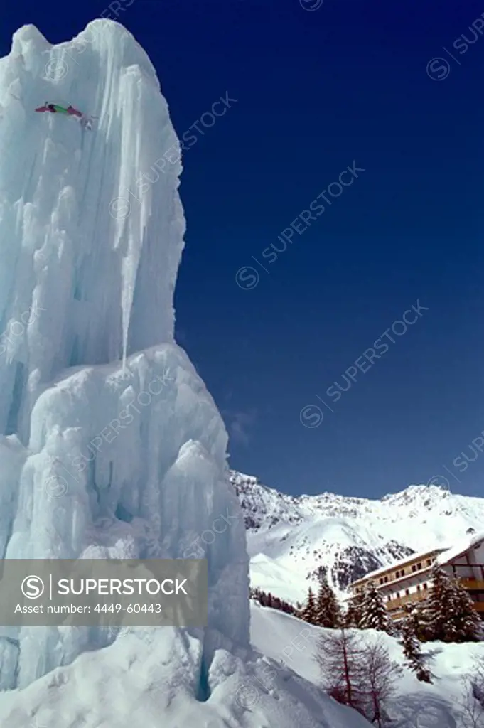 Artificial Ice tower for climbing, Sulden, South Tyrol, Italy