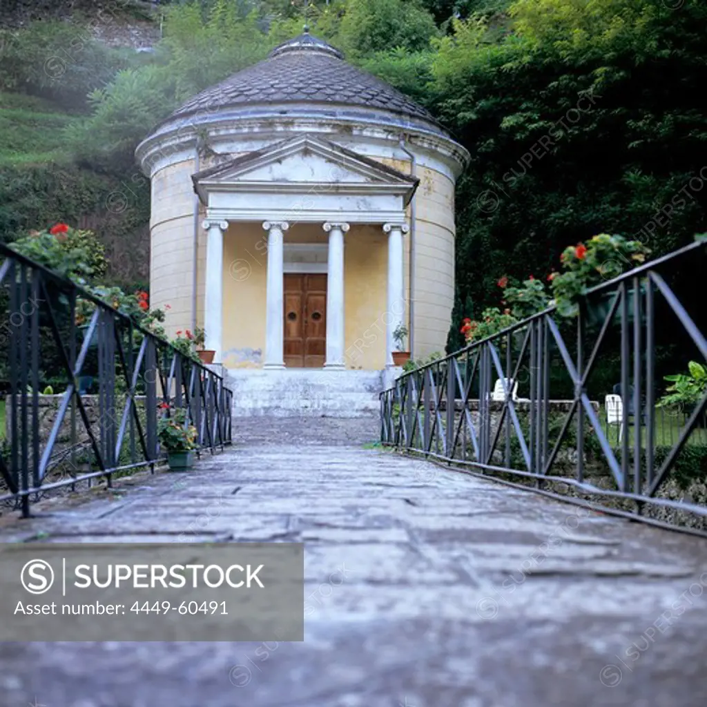 Little temple at Villa Demidoff park, Bagni di Lucca, Garfagnana, Italy