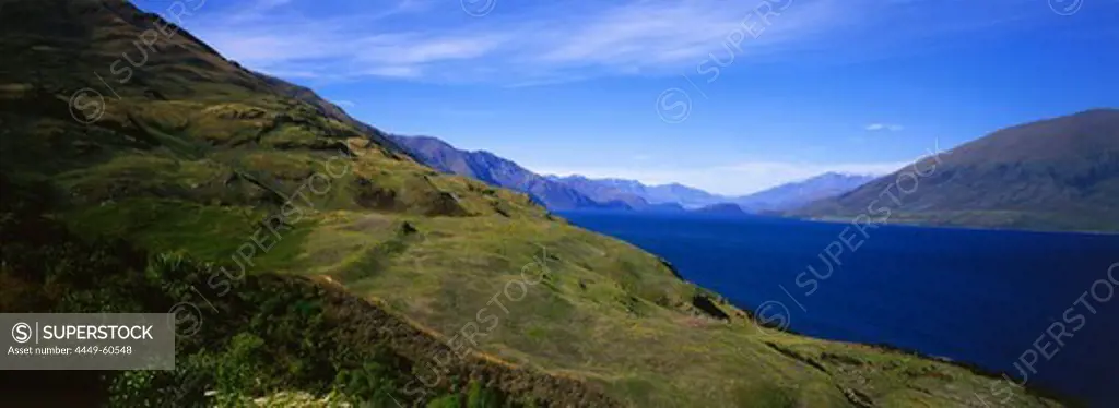 Panorama of Lake Wakatipu and surrounding landscape, Queenstown, South Island, New Zealand