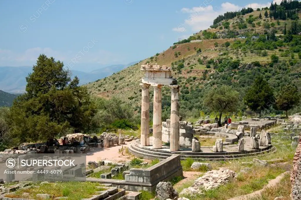 Tholos temple, a circular building in the Athena Pronaia Sanctuary, Delphi, Greece