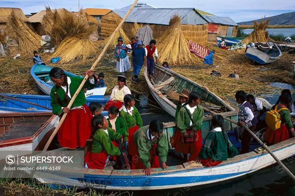 Schoolchildren of the Uros, Floating Island, Lake Titicaca, Peru