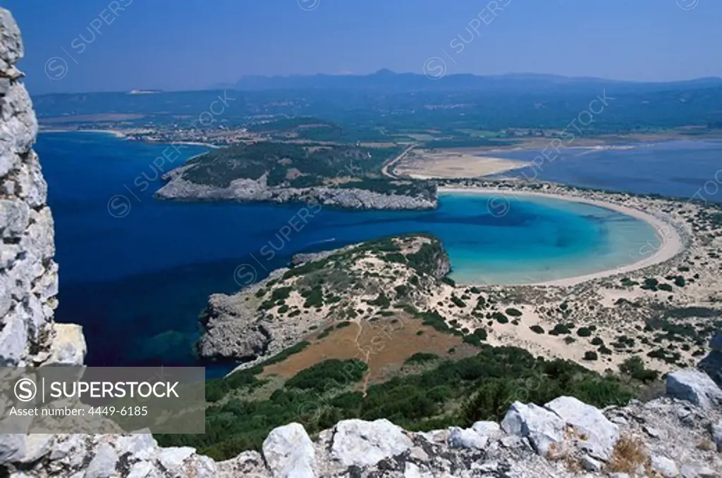 View towards Voidokilia bay, Messinia, Peloponnese, Greece