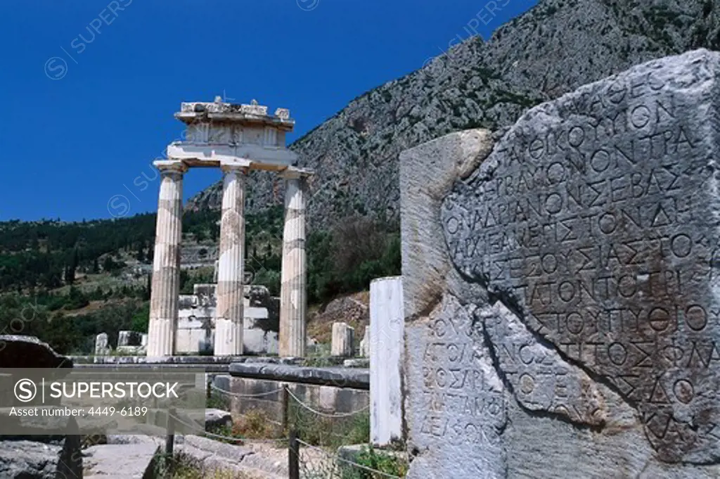 Tholos temple at the sanctuary of Athena Pronaia, was a circular building, Delphi, Greece
