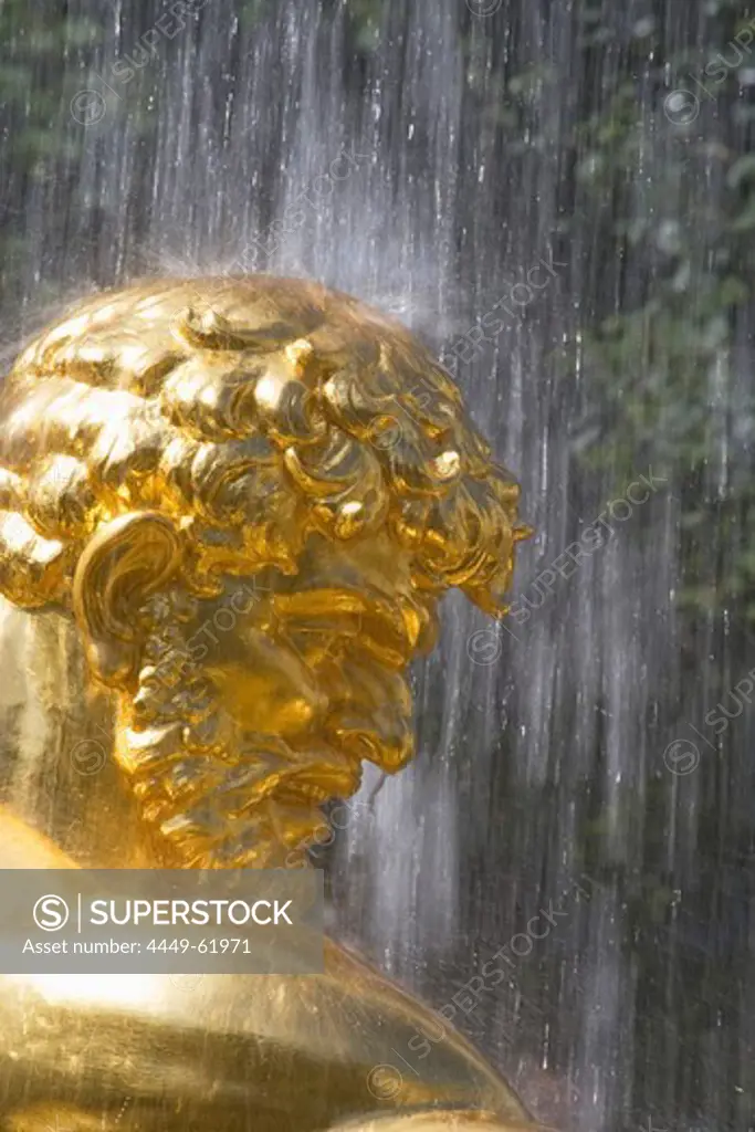 Close up of a statues head, Fountain in the park of Peterhof Palace, St. Petersburg, Russia