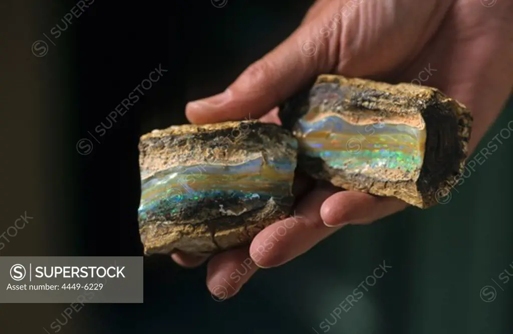 Opal stone close-up, Lightning Ridge, opal settlement, New South Wales, Australia