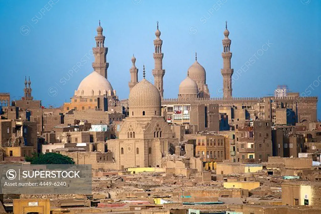 Mosques of Sultan Hassan and Rifai with minarets, old Cairo, Egypt