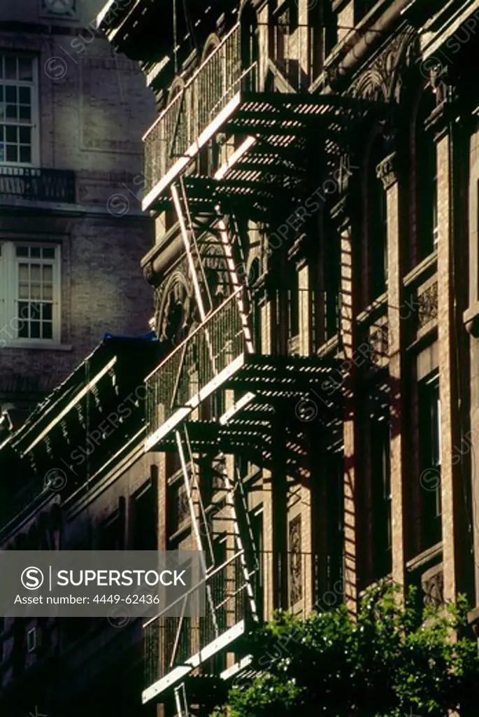 Fire escape stairs in Midtown Manhattan, New York, USA, America