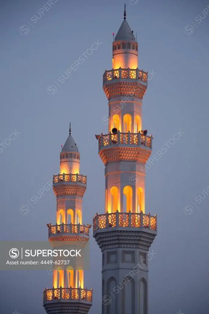 Two Minarets with illumination, Abu Dhabi, United Arab Emirates, UAE