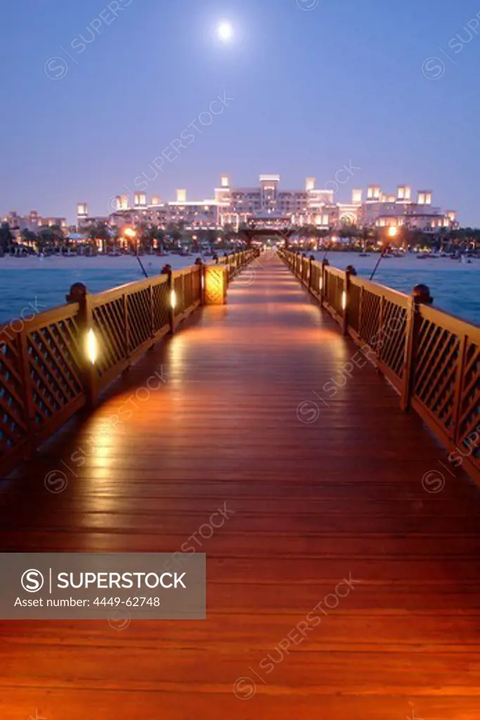 Wooden pier leading to Al Qasr Hotel, Dubai, United Arab Emirates, UAE