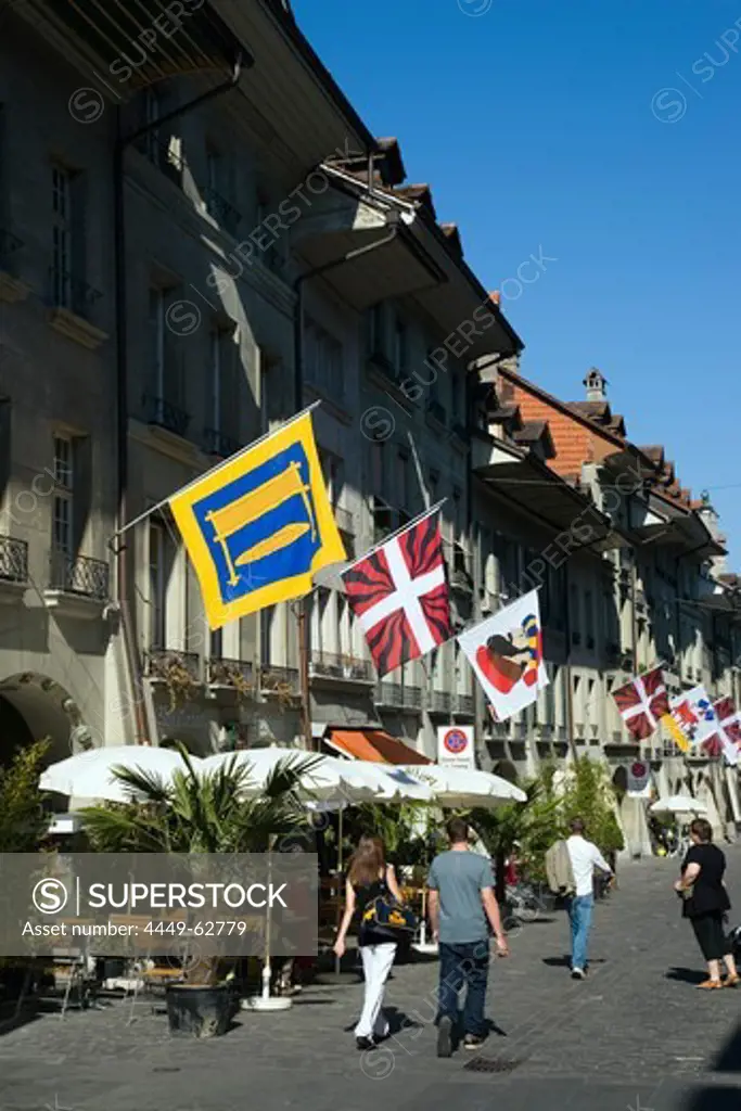 Pedestrians in Muenstergasse, Old City of Berne, Berne, Switzerland