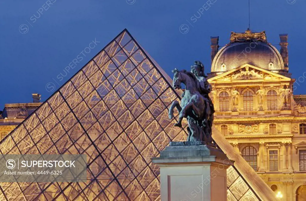 Pyramid of glass and Louvre, Paris, France