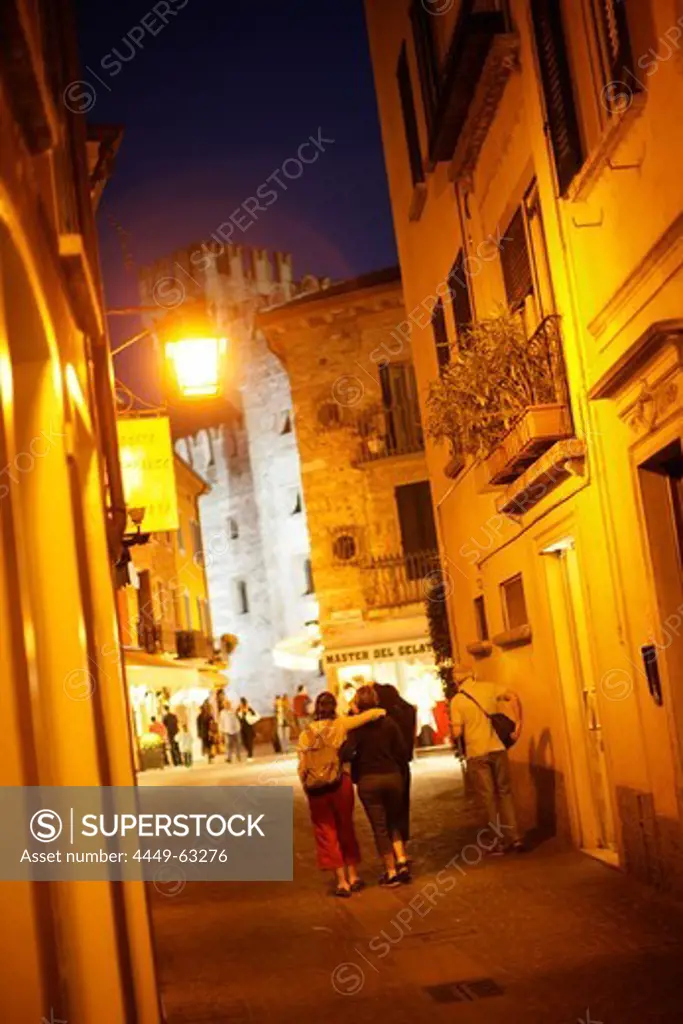 Old town of Sirmione at night, Lake Garda, Brescia, Lombardy, Italy
