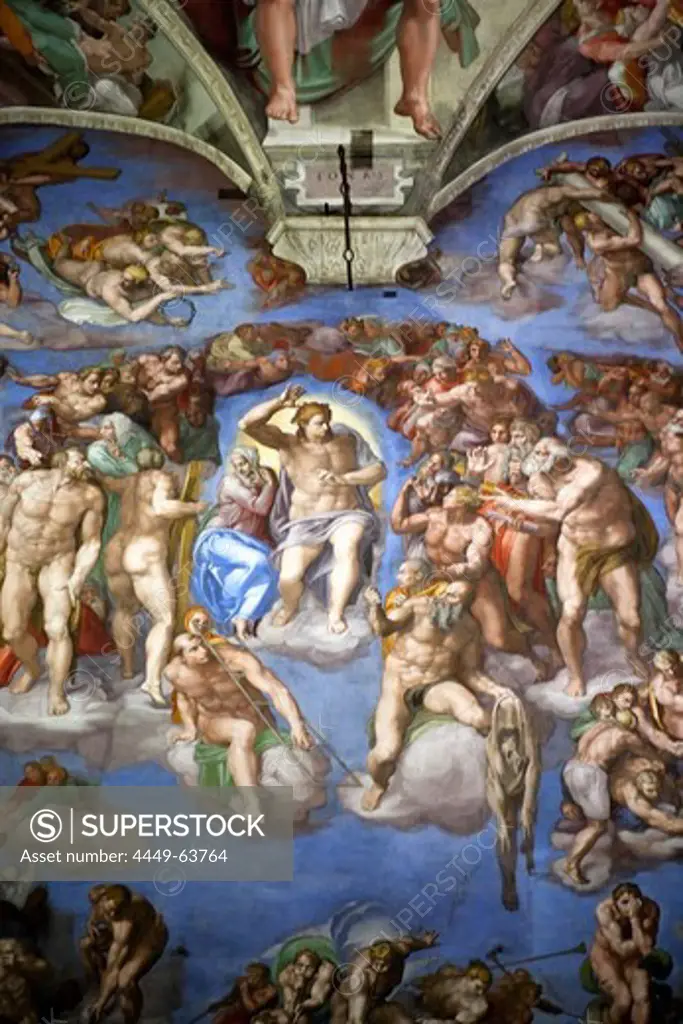 The Last Judgment by Michelangelo, altar wall of the Sistine Chapel, Vatican Museums, Vatican City, Rome, Italy