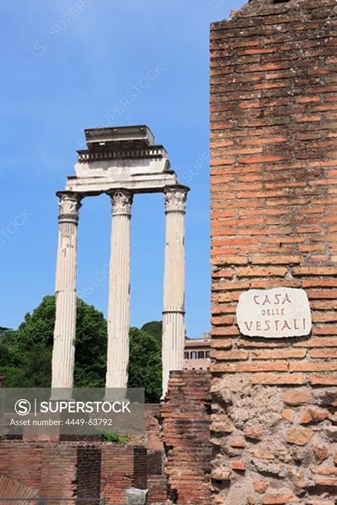Ruins of the Temple of Castor and Pollux in Roman Forum, Rome, Italy