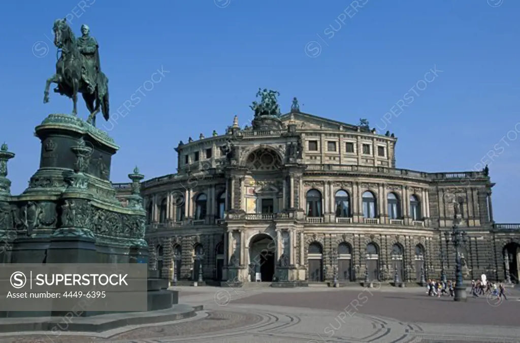 Equestrian monument in front of Semperoper, Dresden, Saxony Germany, Europe