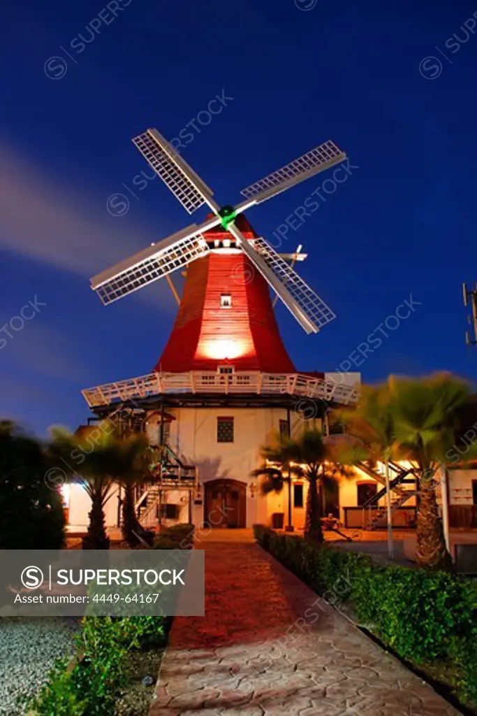 West Indies, Aruba, The Mill, dutch wind mill, De Olde Molen at twilight