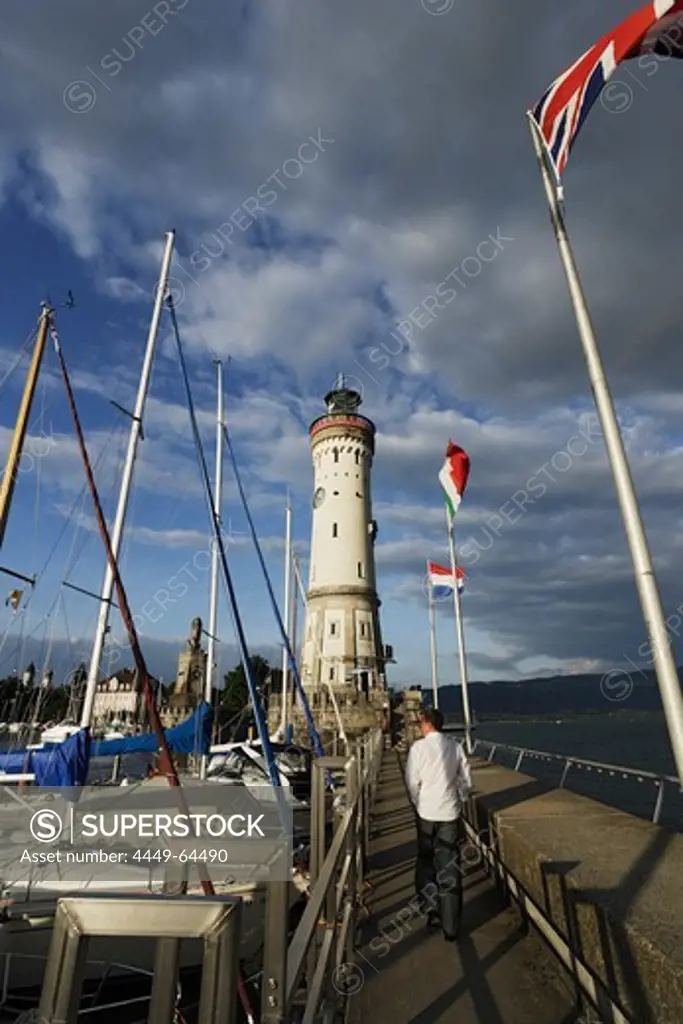 Pier New Lindau Lighthouse and Bavarian Lion, Lindau, Bavaria, Germany