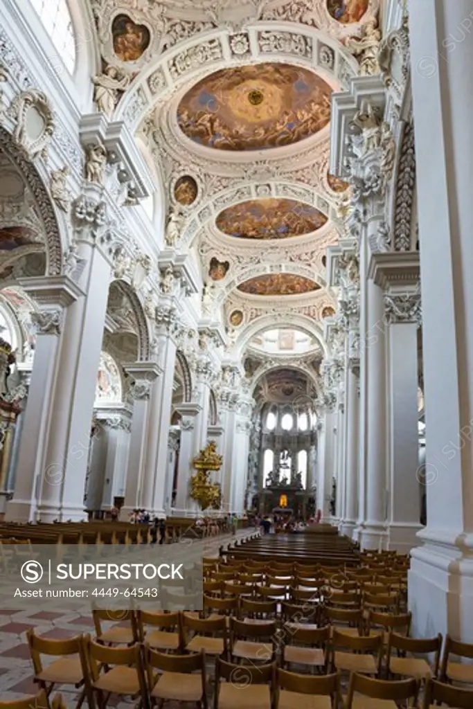 Interior view of St Stephans cathedral, Passau, Bavaria, Germany