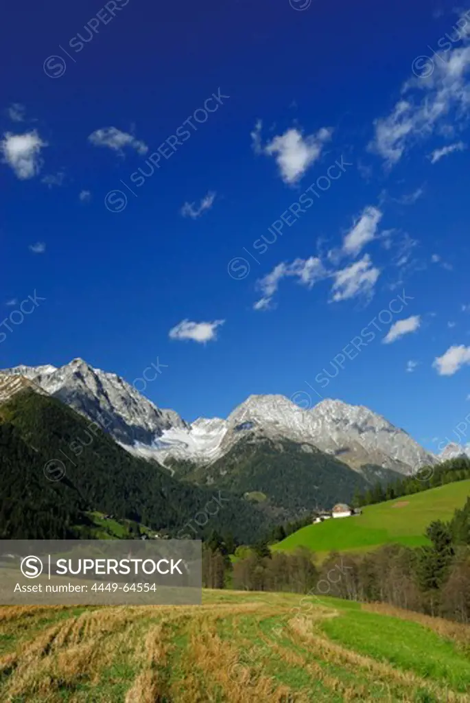 Valley Antholzer Tal with Riesenfernergruppe range, South Tyrol, Italy