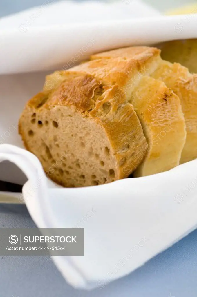 Bread basket with white bread, Restaurant Guth, Germany