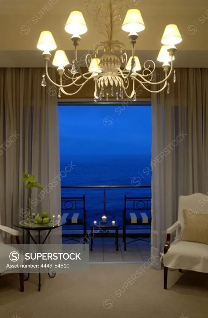 Interior view of a room with sea view at The Twelve Apostles Hotel, Cape Town, South Africa, Africa