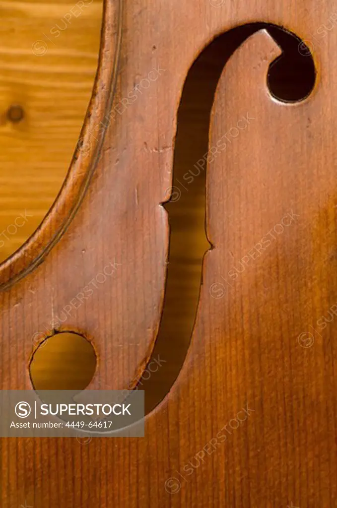 Close up of a violin body, Workshop of Bruce Carlson, Violin Maker, Cremona, Lombardy, Italy