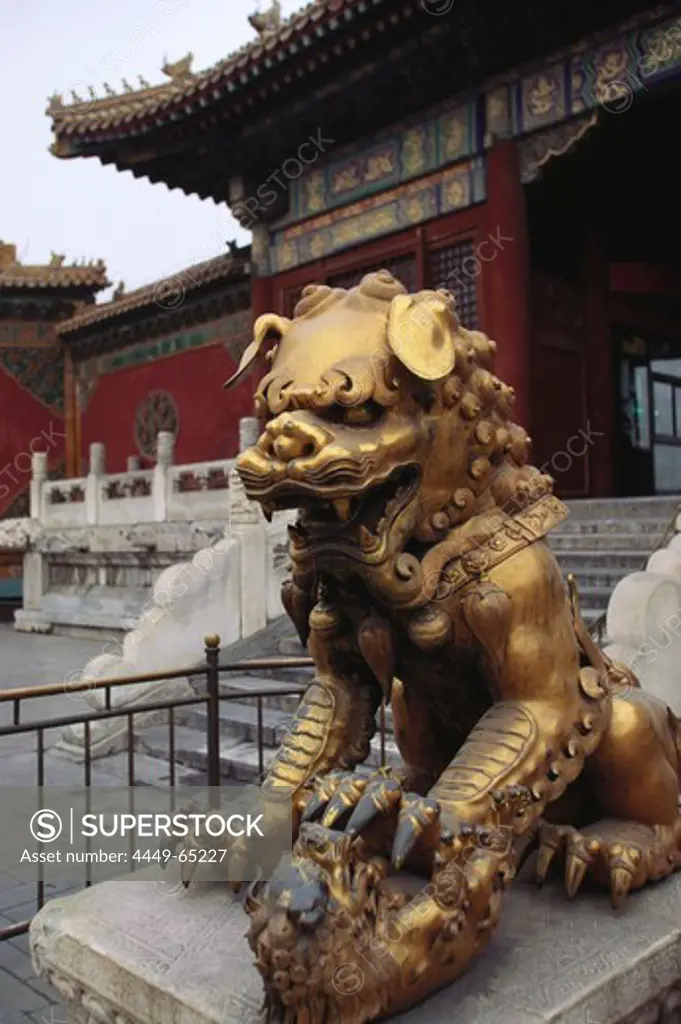 Golden Bronze Lion at the Gate of Sovereign Pureness, Forbidden City Beijing, China