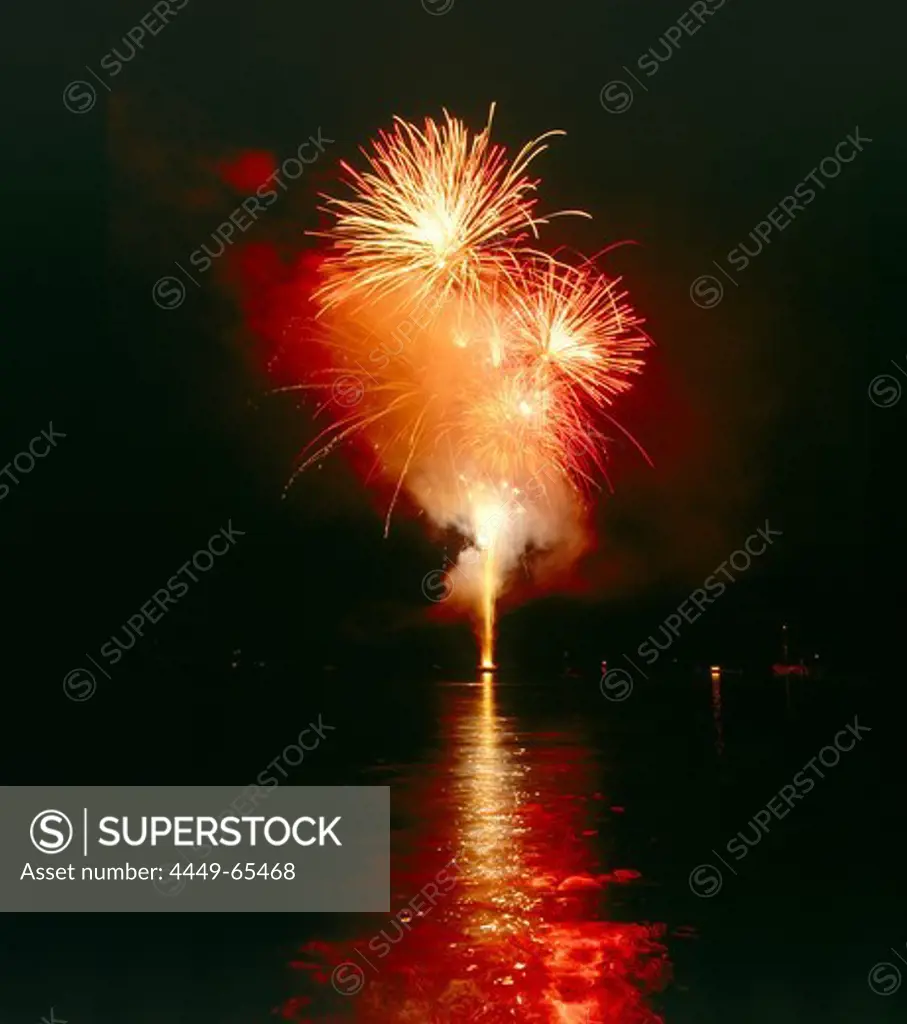 Fireworks Display on lake, Upper Bavaria, Germany