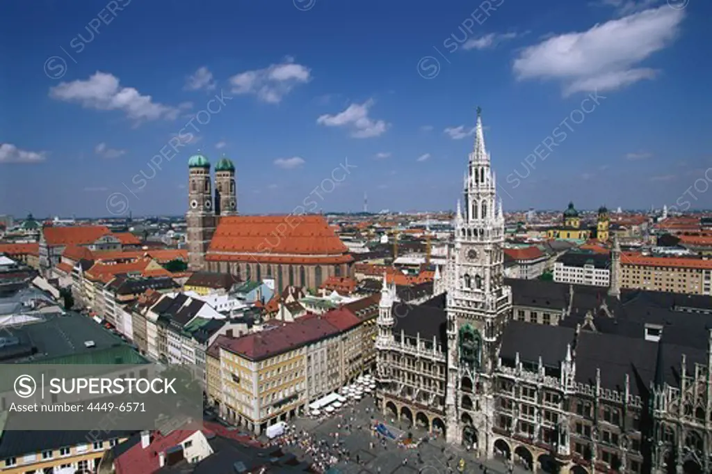 Cityscape with Frauenkirche and town hall, Munich, Bavaria, Germany, Europe
