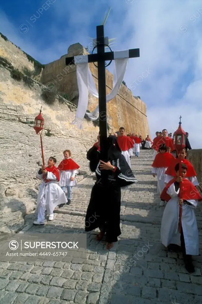 Easter procession on Good Friday, citadel of Bonifacio, Bonifacio, Corsica, France