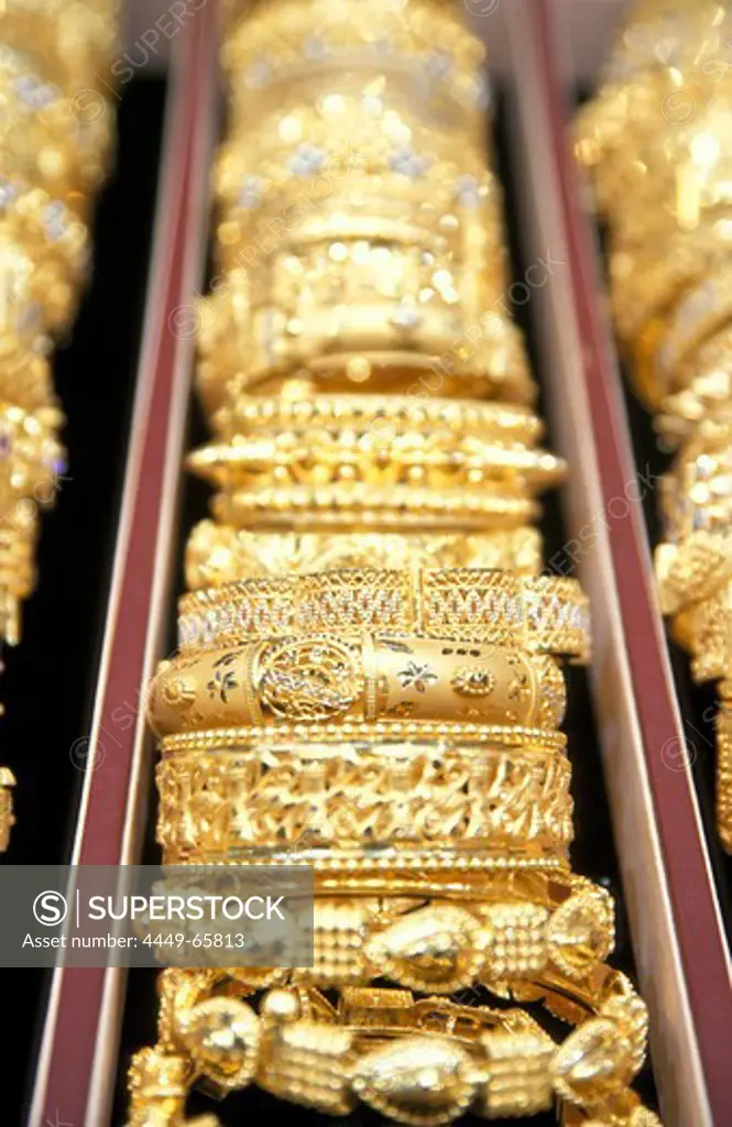 Close-up of golden rings, Souk, Muscat, Oman, Middle East, Asia
