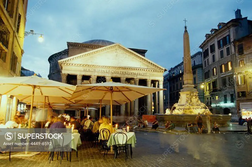 People in restaurant in front of Pantheon, evening, Rome, Italy