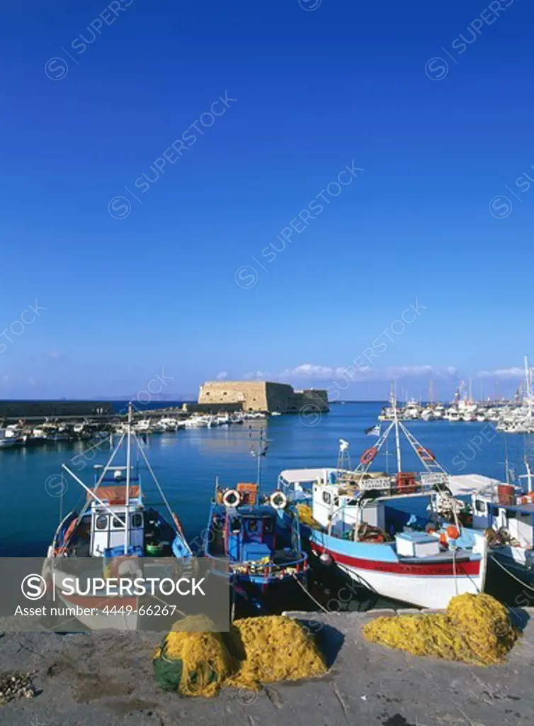 Fishing boats at the Venetian Harbour, Iraklion, Crete, Greece