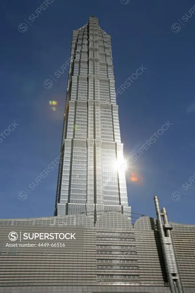 Jinmao Tower, Pudong, Center of Pudong, Lujiazui, Jin Mao Tower, 421 meter high, steel and aluminium fassade, 53rd to 87th floor, 53.-87, Grand Hyatt Hotel, Jin Mao, style of a pagoda