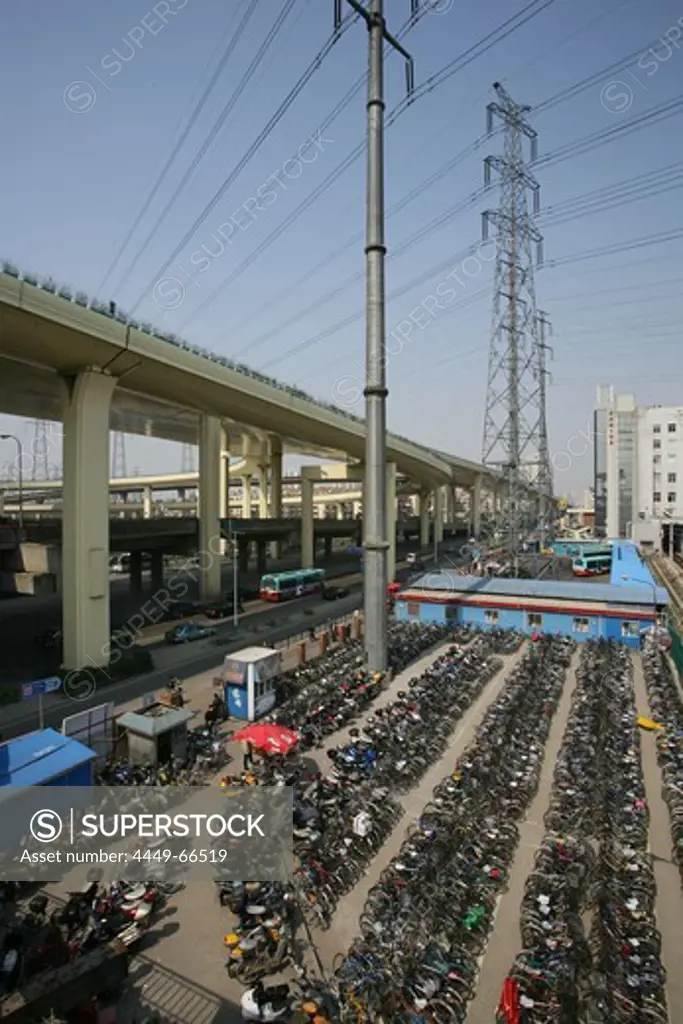 Gaojia motorway, Gaojia, elevated highway system, bridge, Expressway, guarded bicycle parking lot, high voltage powerlines