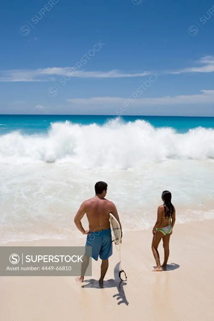 Surfer & Woman in Bikini, Mullet Bay, St. Maarten, Netherlands Antilles