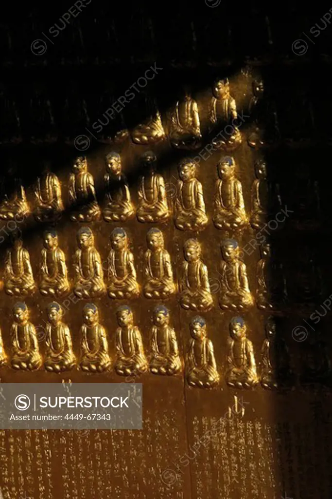 Golden Hall, made of bronze, many Buddhas, Xian Tong Temple, Monastery, Wutai Shan, Five Terrace Mountain, Buddhist Centre, town of Taihuai, Shanxi province, China, Asia