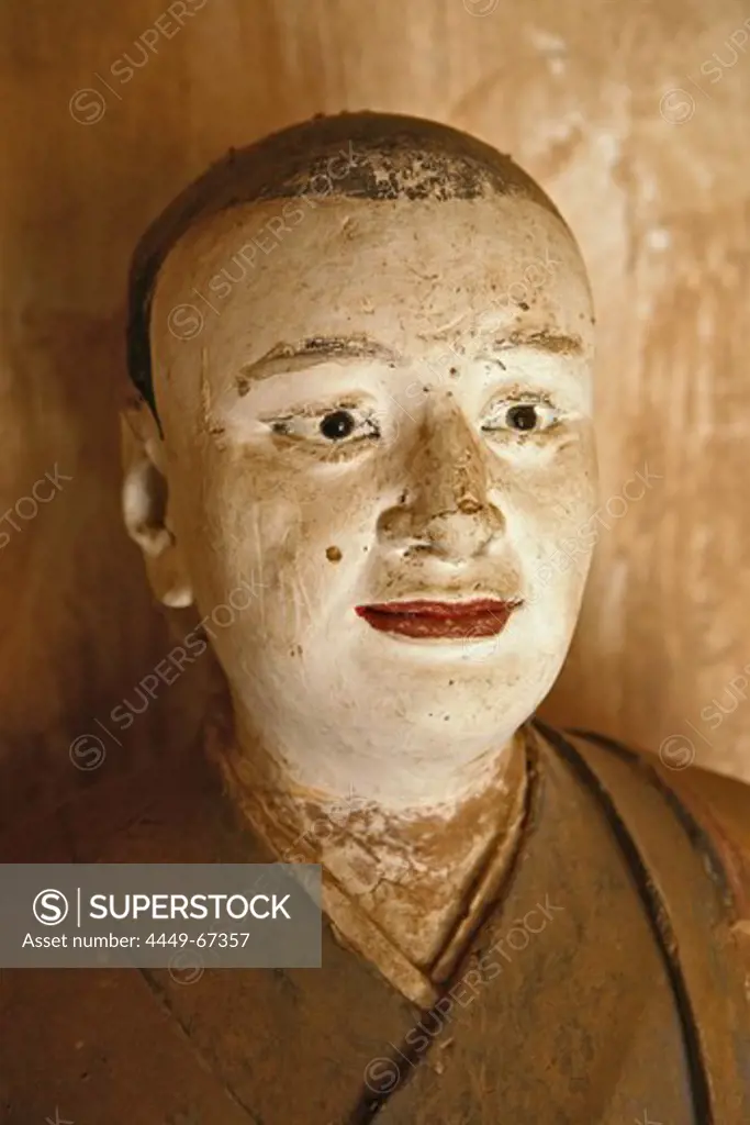 Wooden sculpture of a monk, Dong Ye temple, oldest wooden hall in Chan, built in 782, Wutai Shan, Five Terrace Mountain, Buddhist Centre, town of Taihuai, Shanxi province, China