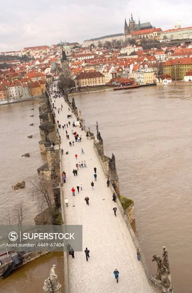 Overview of Charles Bridge, Vltava River, Prague, Czech Republic