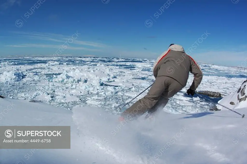 Person skiing, Ilulissat, Greenland