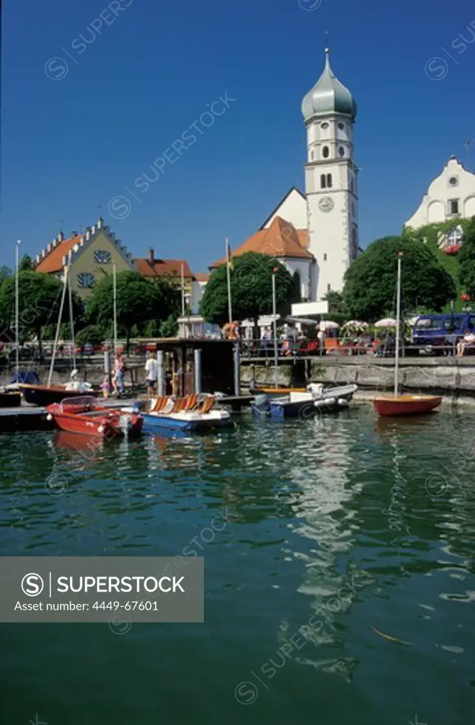 Wasserburg with St. Georges church, at Lake Constance, Baden Wurttemberg, Germany