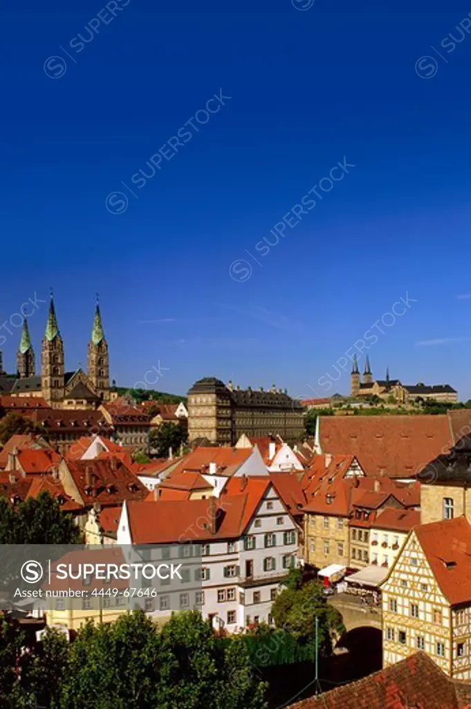 View to the town from Geyersworth castle, Bamberg, Franconian Switzerland, Franconia, Bavaria, Germany