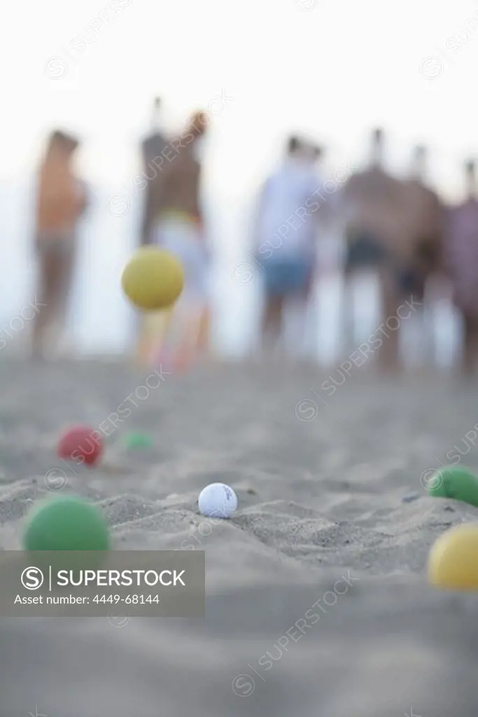 People playing boccie on beach, Belek, Turkey