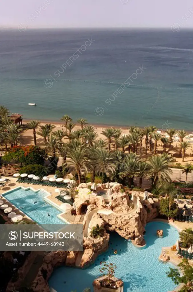 View of a hotel resort and beach, Red Sea, Eilat, Israel